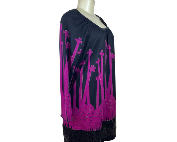 Pixie Black & Pink Giraffe Print Womens Long Sleeve Tunic Dress Sz M