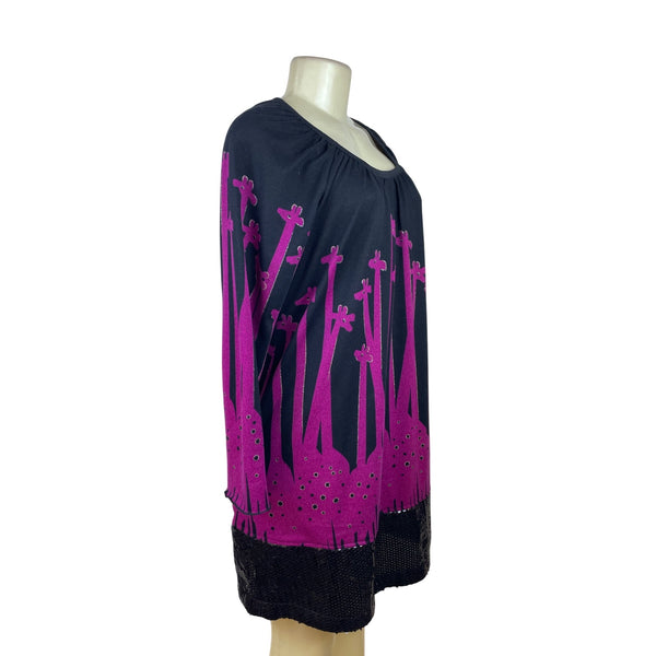 Pixie Black & Pink Giraffe Print Womens Long Sleeve Tunic Dress Sz M