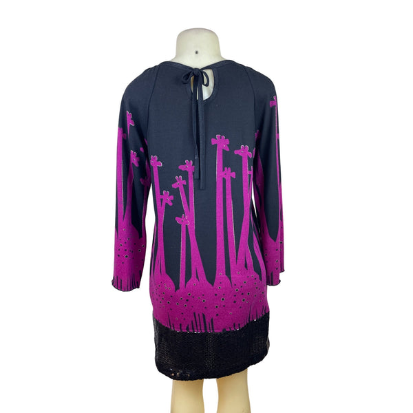 Pixie Black & Pink Giraffe Print Womens Long Sleeve Tunic Dress Sz M