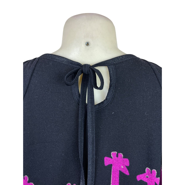 Pixie Black & Pink Giraffe Print Womens Long Sleeve Tunic Dress Sz M
