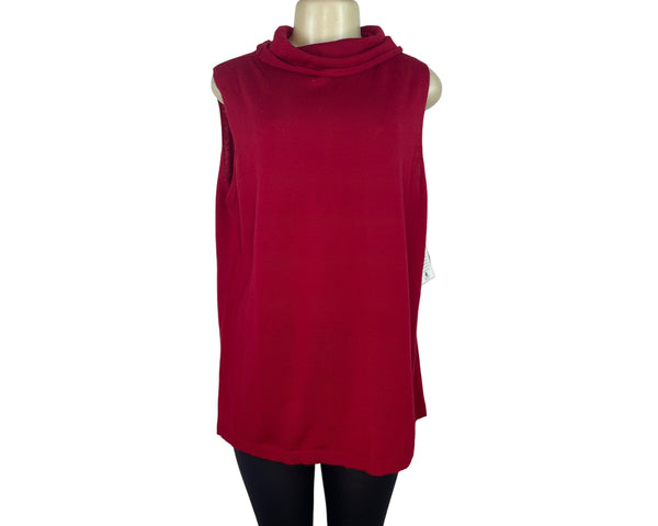Valerie Stevens Womens Red Merino Wool Sleeveless Cowl Neck Sweater Size 2X New