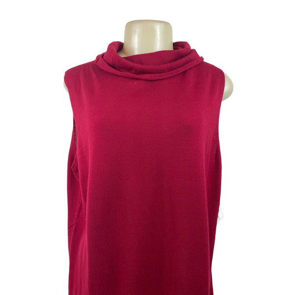 Valerie Stevens Womens Red Merino Wool Sleeveless Cowl Neck Sweater Size 2X New