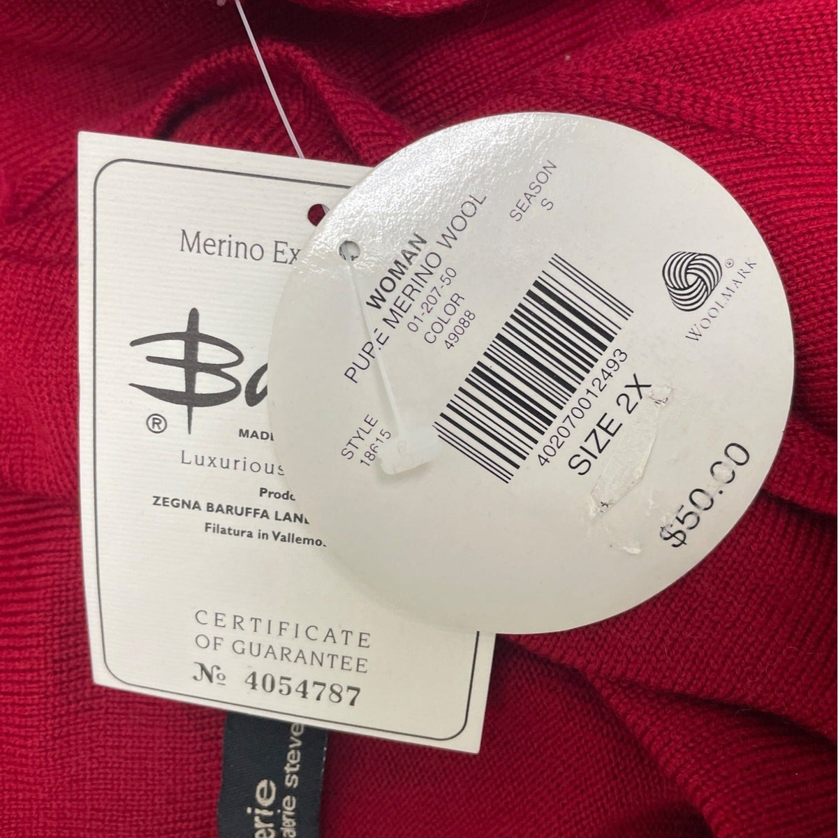 Valerie Stevens Womens Red Merino Wool Sleeveless Cowl Neck Sweater Size 2X New