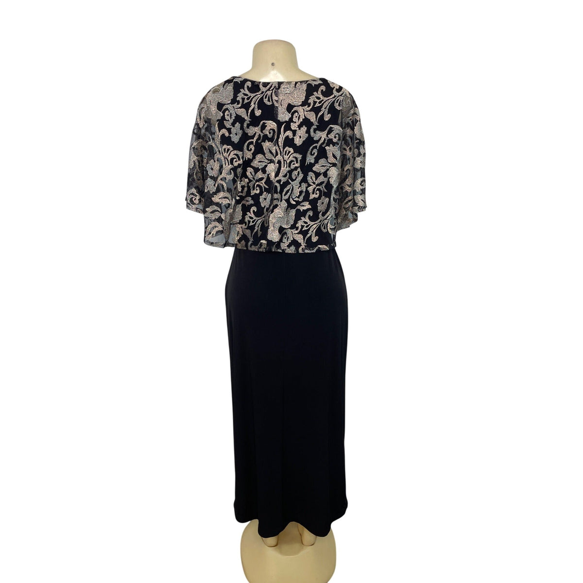 Connected Apparel Black & Gold Floral Capelet Midi Dress Womens Size 6P