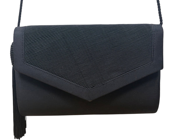 Valerie Stevens Black Evening Bag With Tassel Detail & Magnetic Snap Closure