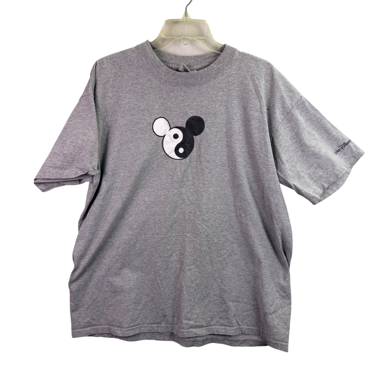 Walt Disney Mens Gray Cotton T-Shirt Yin Yang Mickey Mouse Graphic Size XL