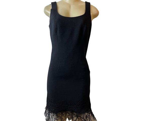 Teri Jon Black Sleeveless Lace Hem Sheath Knee Length Dress Size 4