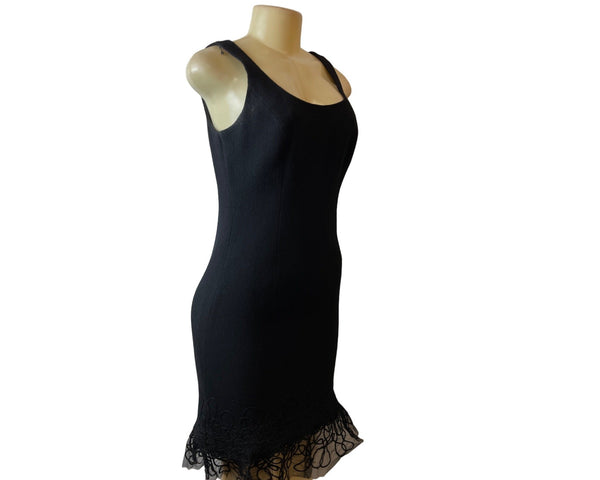 Teri Jon Black Sleeveless Lace Hem Sheath Knee Length Dress Size 4