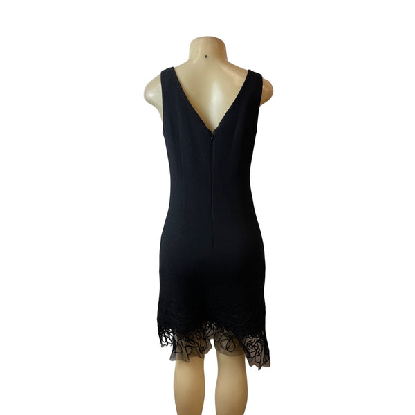 Teri Jon Black Sleeveless Lace Hem Sheath Knee Length Dress Size 4