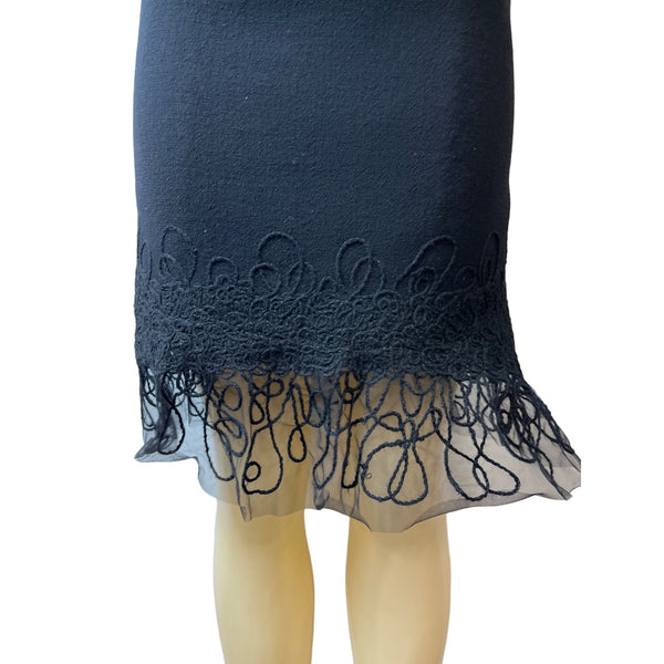 Teri Jon Black Sleeveless Lace Hem Sheath Knee Length Dress Size 4
