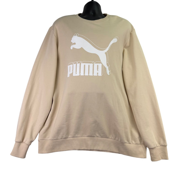 Puma Mens Beige Cotton Logo Crewneck Sweatshirt Casual Pullover Sz XXL