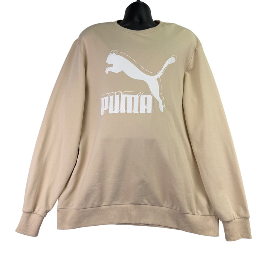 Puma Mens Beige Cotton Logo Crewneck Sweatshirt Casual Pullover Sz XXL
