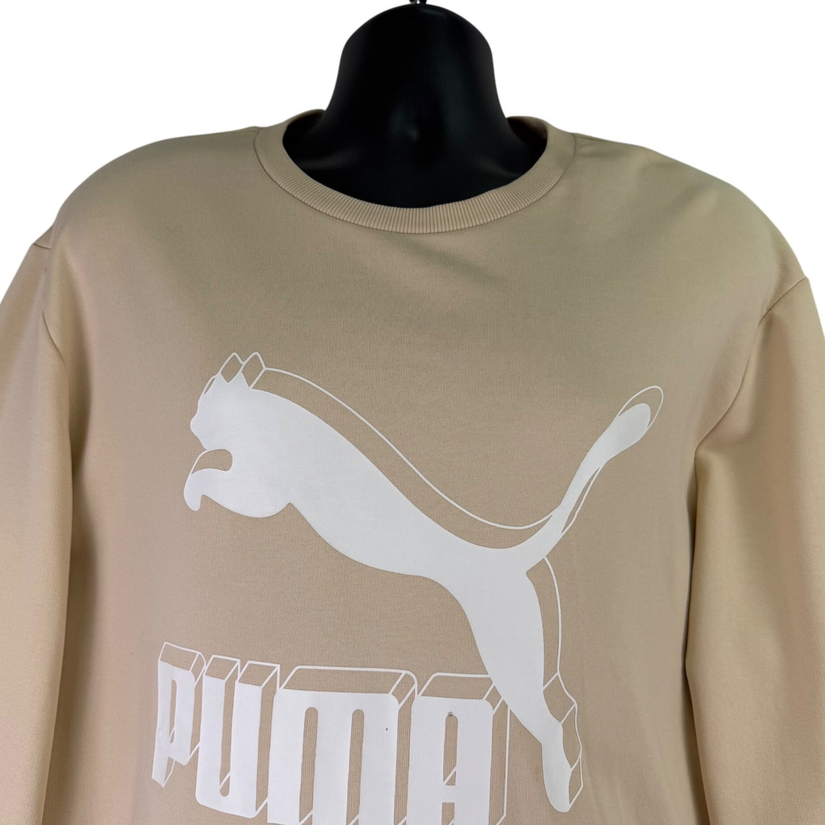 Puma Mens Beige Cotton Logo Crewneck Sweatshirt Casual Pullover Sz XXL