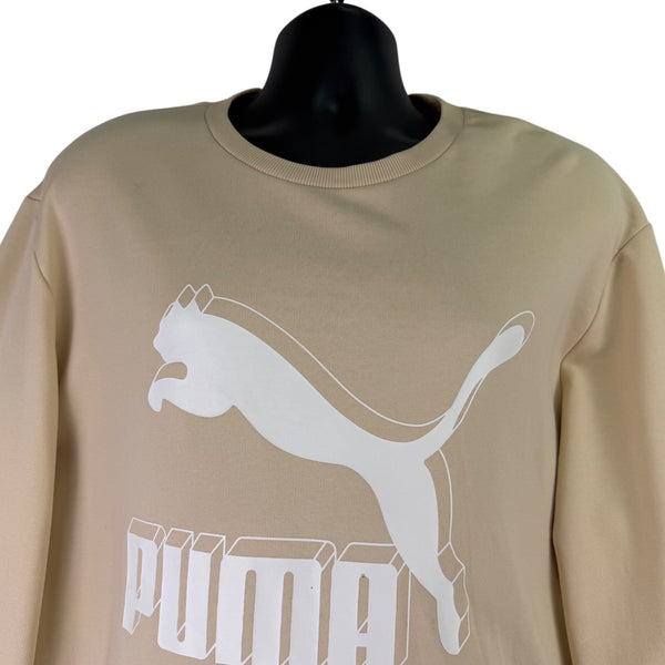 Puma Mens Beige Cotton Logo Crewneck Sweatshirt Casual Pullover Sz XXL