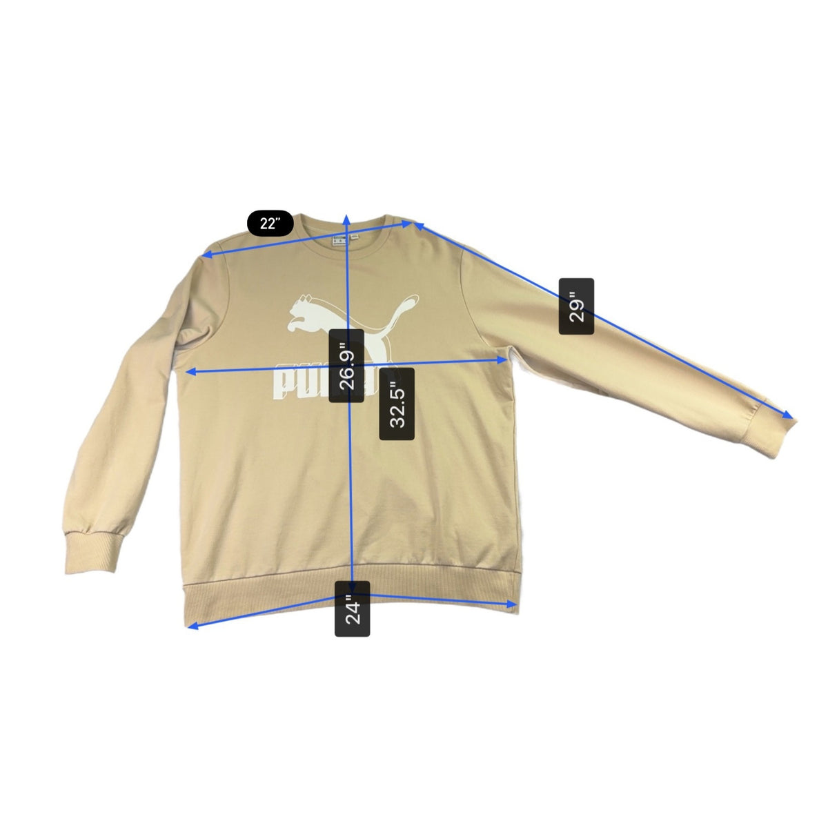 Puma Mens Beige Cotton Logo Crewneck Sweatshirt Casual Pullover Sz XXL