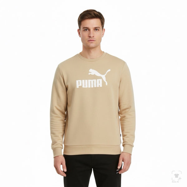 Puma Mens Beige Cotton Logo Crewneck Sweatshirt Casual Pullover Sz XXL