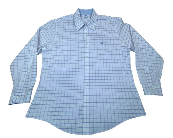 Brooks Brothers Mens Lavender/White Regent Fit Plaid Dress Shirt Sz XL