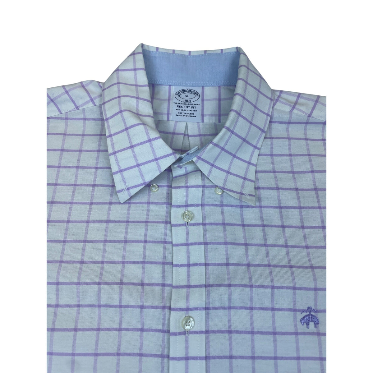 Brooks Brothers Mens Lavender/White Regent Fit Plaid Dress Shirt Sz XL