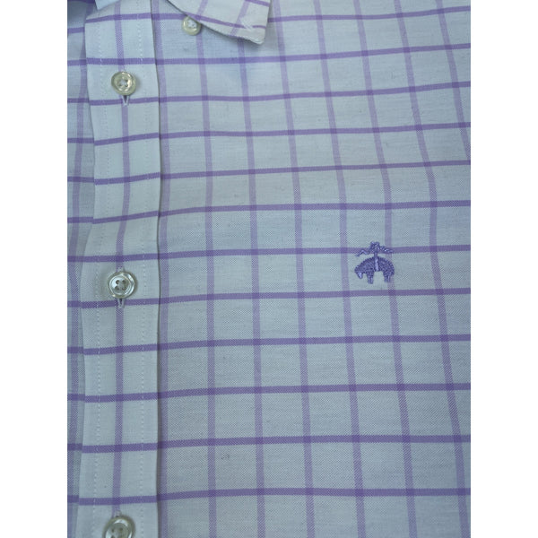 Brooks Brothers Mens Lavender/White Regent Fit Plaid Dress Shirt Sz XL