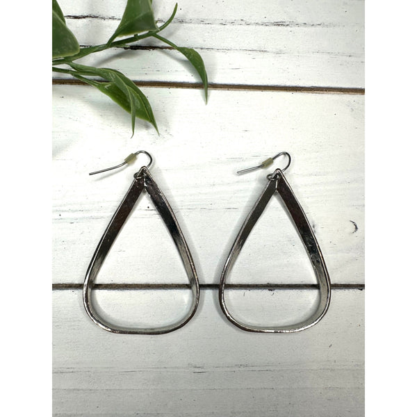 Teardrop Silver Tone Hoop Earrings