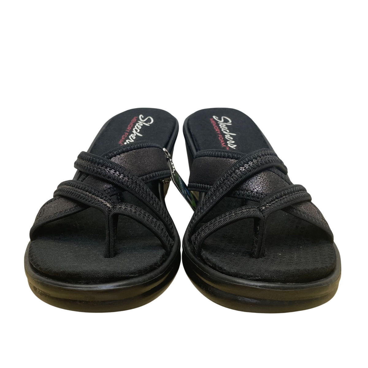 Skechers Women’s Black Memory Foam Rumblers-Happy Dayz Wedge Sandals Size 8