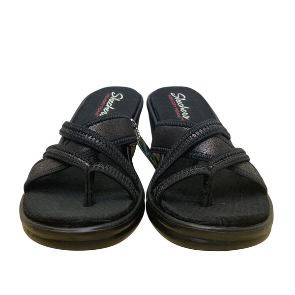 Skechers Women’s Black Memory Foam Rumblers-Happy Dayz Wedge Sandals Size 8
