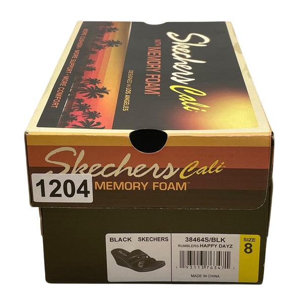 Skechers Women’s Black Memory Foam Rumblers-Happy Dayz Wedge Sandals Size 8