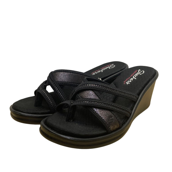 Skechers Women’s Black Memory Foam Rumblers-Happy Dayz Wedge Sandals Size 8
