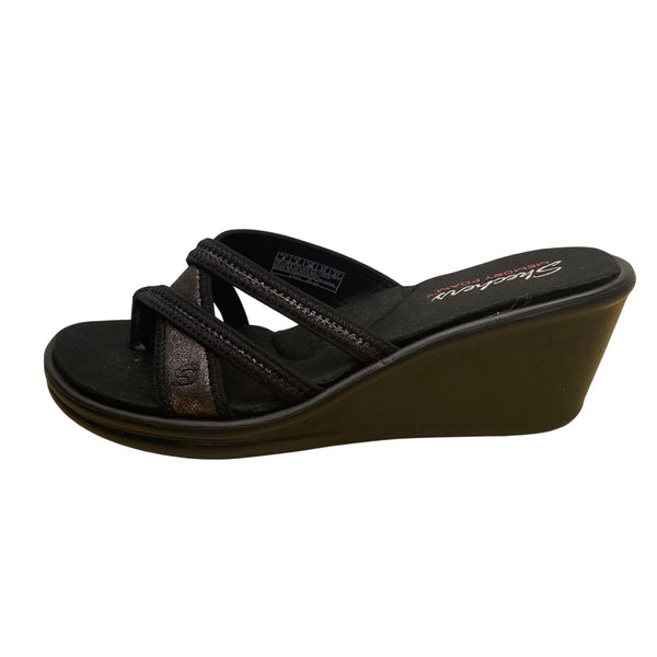Skechers Women’s Black Memory Foam Rumblers-Happy Dayz Wedge Sandals Size 8