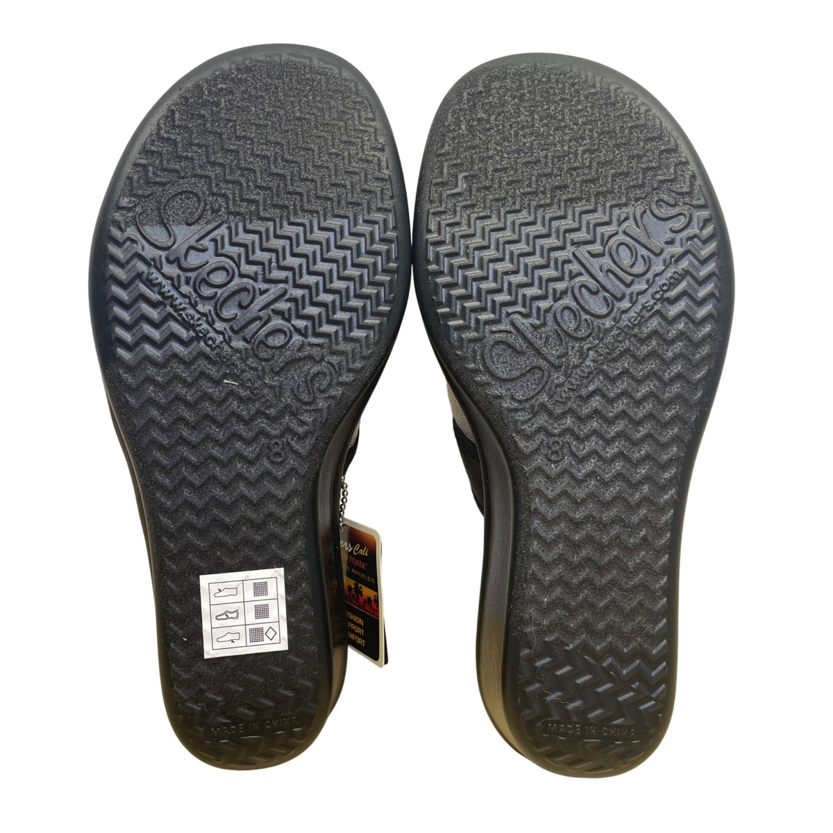 Skechers Women’s Black Memory Foam Rumblers-Happy Dayz Wedge Sandals Size 8