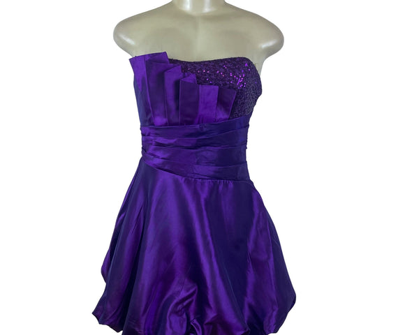 Teeze Me Purple Strapless Short Party Dress With Sequins & Bow Size 1