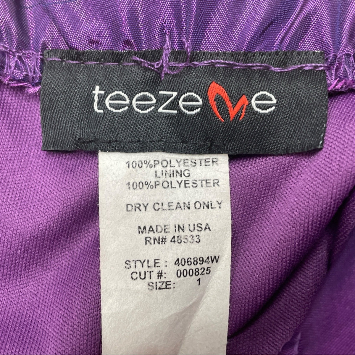 Teeze Me Purple Strapless Short Party Dress With Sequins & Bow Size 1