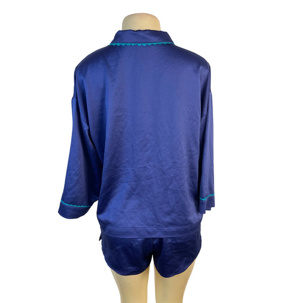 Flora Nikrooz 2-Piece Pajama Set Navy Blue Button-Up Top & Shorts Sz M - New