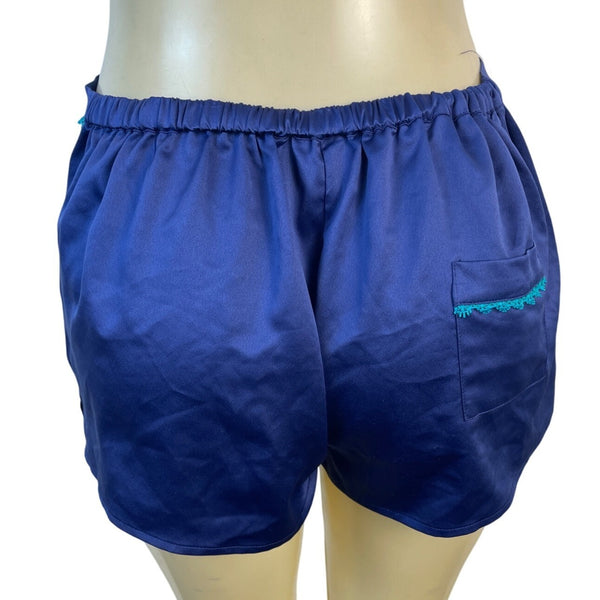 Flora Nikrooz 2-Piece Pajama Set Navy Blue Button-Up Top & Shorts Sz M - New