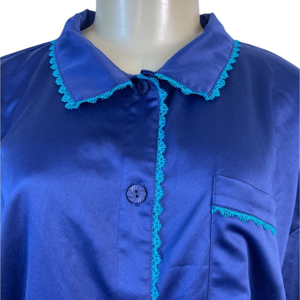 Flora Nikrooz 2-Piece Pajama Set Navy Blue Button-Up Top & Shorts Sz M - New