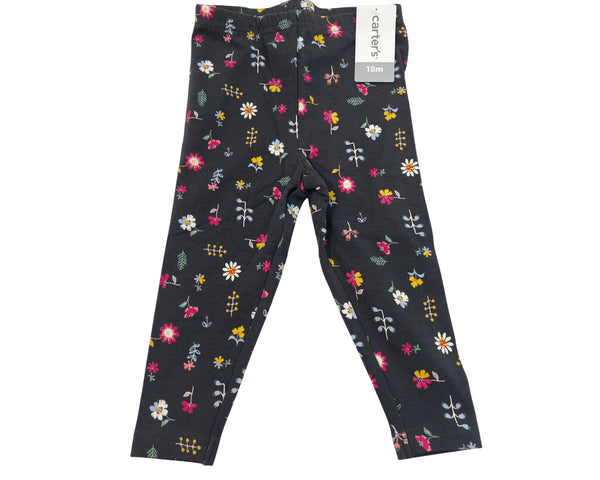 Carters Baby Girl Floral Print Leggings Black With Multicolor Flowers 18M- New