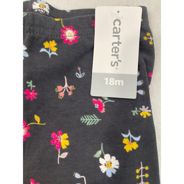 Carters Baby Girl Floral Print Leggings Black With Multicolor Flowers 18M- New