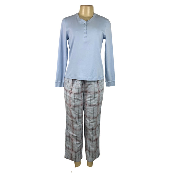 L.L.Bean Women’s Light Blue Henley Shirt & Plaid Pajama Pants Set Size S - New