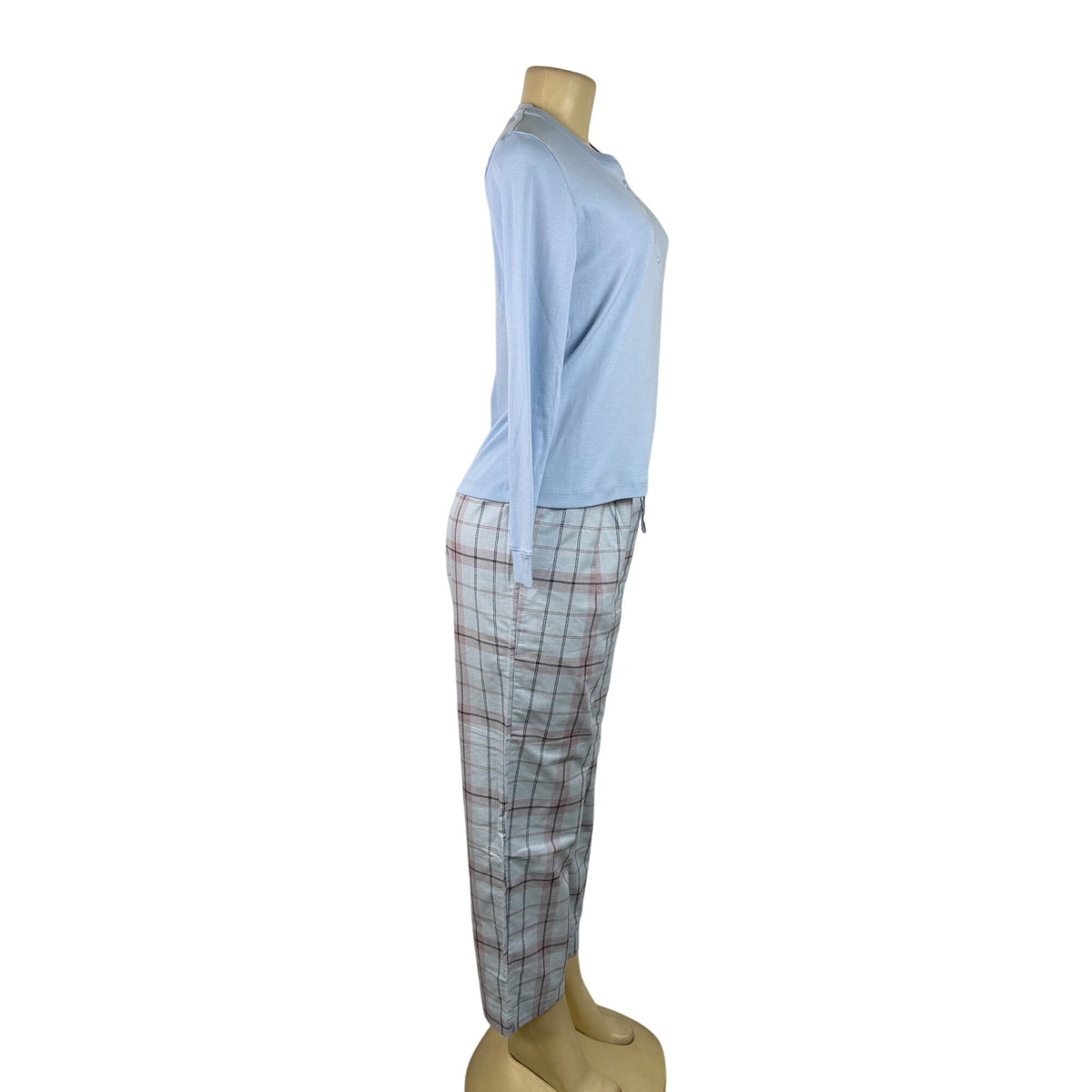 L.L.Bean Women’s Light Blue Henley Shirt & Plaid Pajama Pants Set Size S - New