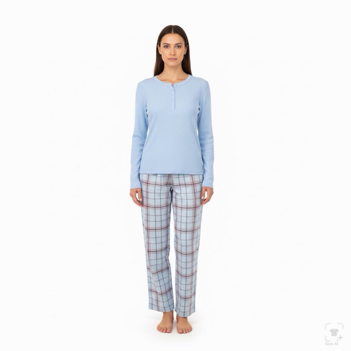 L.L.Bean Women’s Light Blue Henley Shirt & Plaid Pajama Pants Set Size S - New