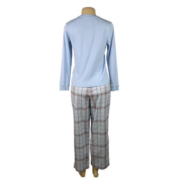 L.L.Bean Women’s Light Blue Henley Shirt & Plaid Pajama Pants Set Size S - New
