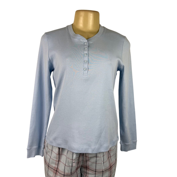 L.L.Bean Women’s Light Blue Henley Shirt & Plaid Pajama Pants Set Size S - New