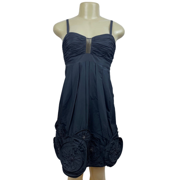 Strapless Black Party Dress With Ruched Bodice & Beaded Appliqué Skirt New