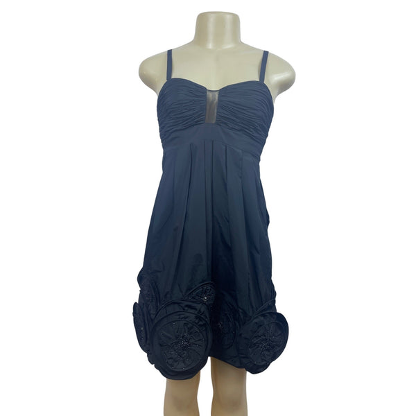 Strapless Black Party Dress With Ruched Bodice & Beaded Appliqué Skirt New