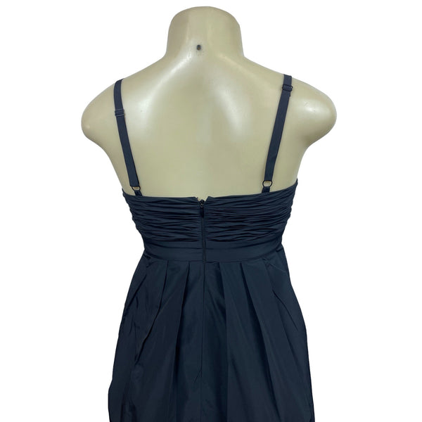 Strapless Black Party Dress With Ruched Bodice & Beaded Appliqué Skirt New