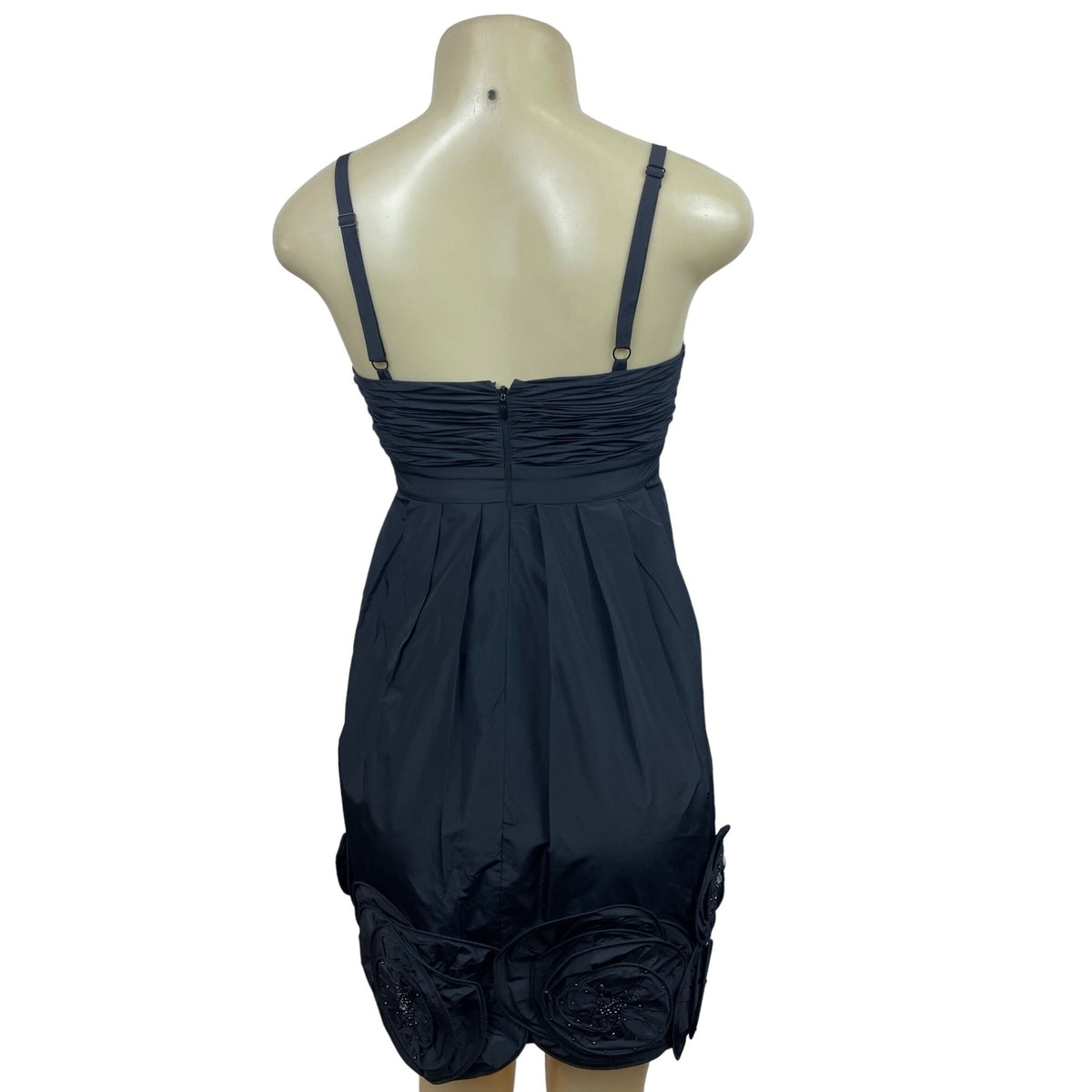 Strapless Black Party Dress With Ruched Bodice & Beaded Appliqué Skirt New