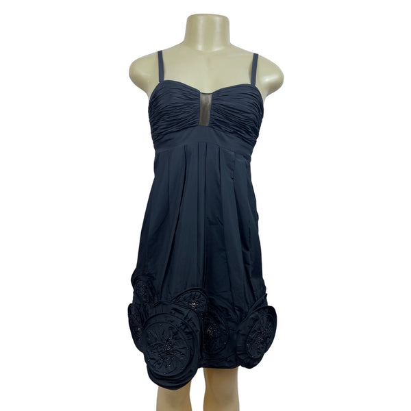 Strapless Black Party Dress With Ruched Bodice & Beaded Appliqué Skirt New