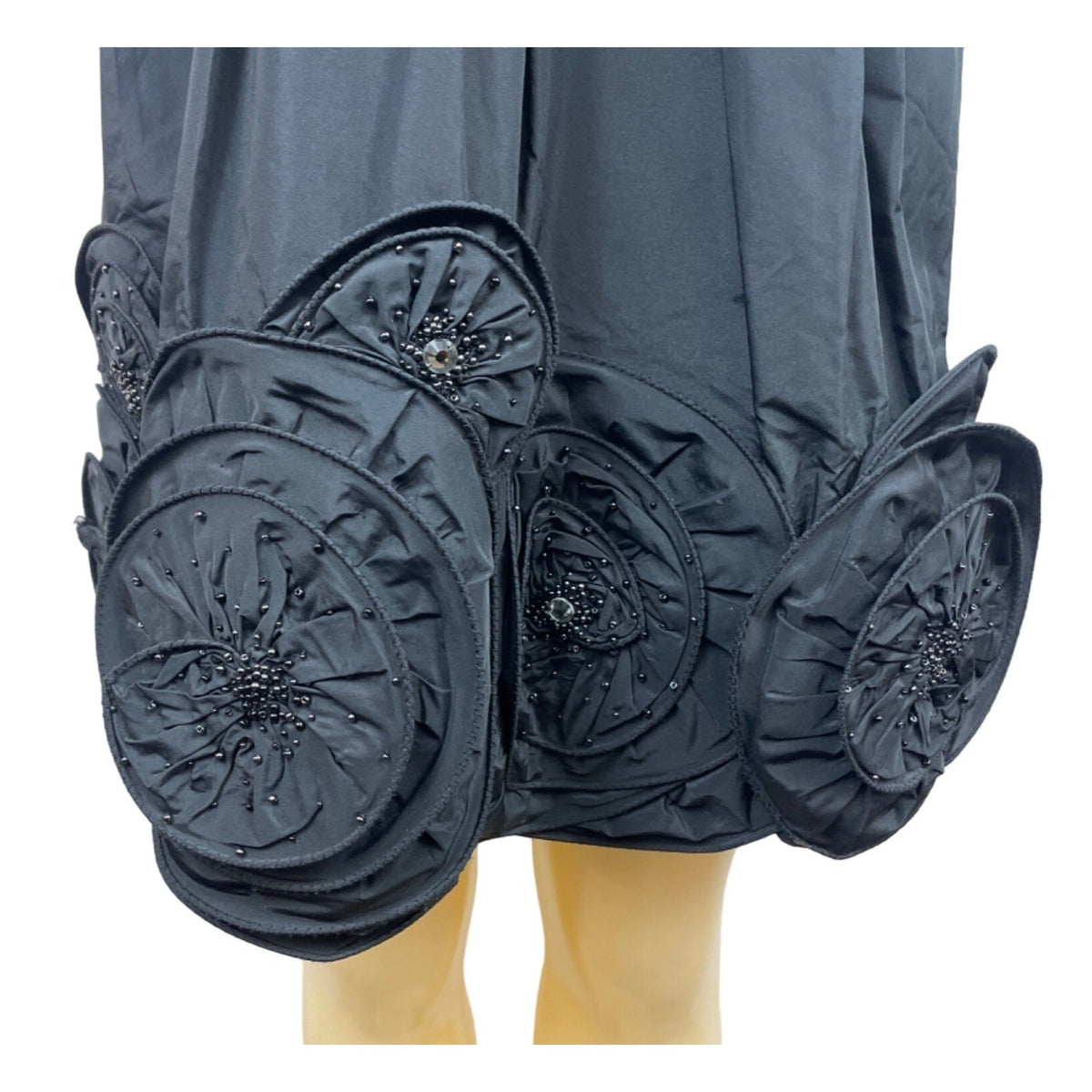 Strapless Black Party Dress With Ruched Bodice & Beaded Appliqué Skirt New