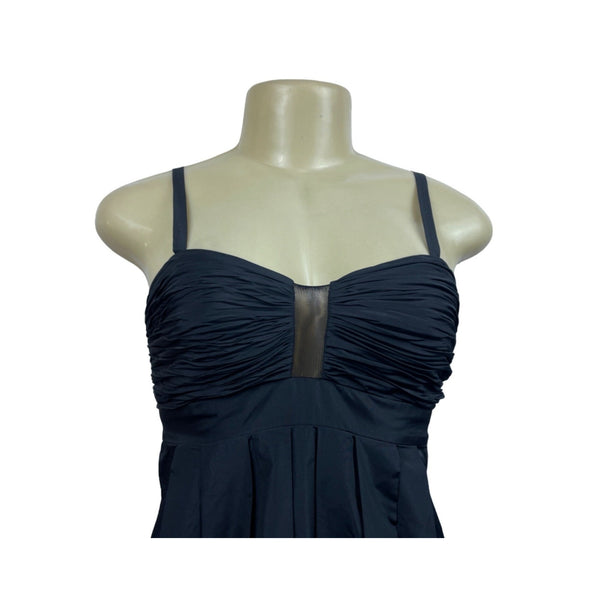 Strapless Black Party Dress With Ruched Bodice & Beaded Appliqué Skirt New