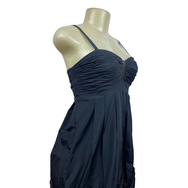 Strapless Black Party Dress With Ruched Bodice & Beaded Appliqué Skirt New